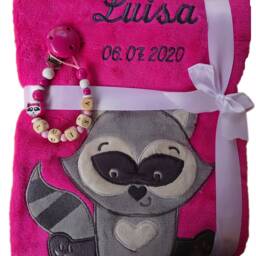 Baby Blanket Embroidered With Name + Pacifier Chain Gift Baby Baptism Birth Pink Turquoise Teddy Personalized Date Children's - thumbnail 3
