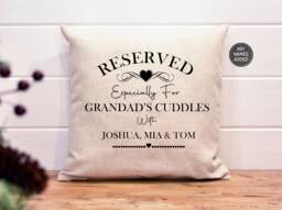 Fathers Day Grandad Gift Personalised Cushion Reserved For Cuddles Hug Grandpa Granda Gramps Pillow - thumbnail 1
