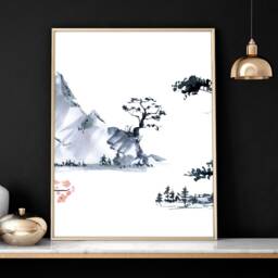 Home Decor Wall Hanging, Japandi Prints Cherry Blossom Art, Office Decor Gift, Zen Garden Set Of 3 Prints, Japanese Art - thumbnail 3
