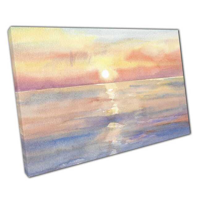 Sunrise Seascape Watercolour Canvas Print Soft Pastel Toned Wall Art For Home Office D??cor - image 1