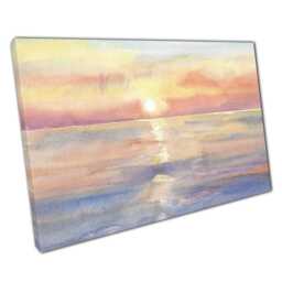 Sunrise Seascape Watercolour Canvas Print Soft Pastel Toned Wall Art For Home Office D??cor - thumbnail 1