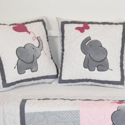 Baby Girl Blanket, Pink Gray Elephant Quilt, Blue Crib Bedding, Safari Nursery, Bedding Set, Blanket - thumbnail 3