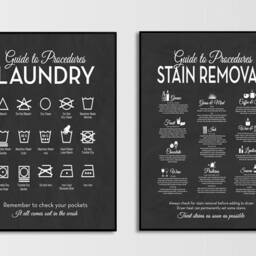 Laundry Wall Decor Art - Clothing Symbols Stain Removal Guide Set Of 2 Unique Modern Room Print, Framed Print Or Canvas Sign - thumbnail 3
