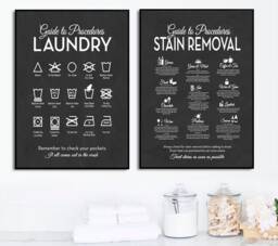 Laundry Wall Decor Art - Clothing Symbols Stain Removal Guide Set Of 2 Unique Modern Room Print, Framed Print Or Canvas Sign - thumbnail 1