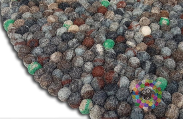 stone Tie Dyed Felt Ball Rug 100% Wool Handmade Nepal Rug - image 1