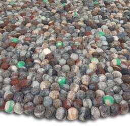stone Tie Dyed Felt Ball Rug 100% Wool Handmade Nepal Rug - thumbnail 3