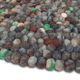 stone Tie Dyed Felt Ball Rug 100% Wool Handmade Nepal Rug - thumbnail 2