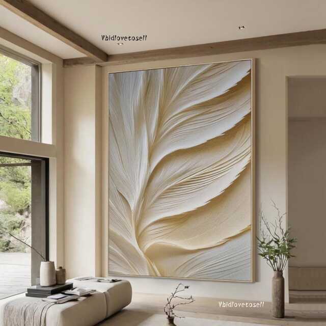 Hand-Carved Beige Wood Wall Art, Sculptured Texture Home Art, Framed Canvas - image 1