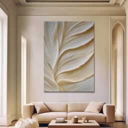 Hand-Carved Beige Wood Wall Art, Sculptured Texture Home Art, Framed Canvas - thumbnail 2