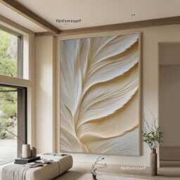 Hand-Carved Beige Wood Wall Art, Sculptured Texture Home Art, Framed Canvas - thumbnail 1