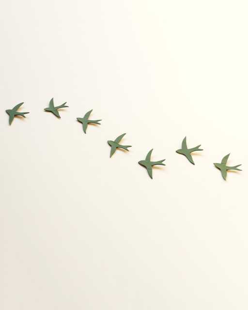 Original Wall Art, Green Porcelain Swallows Set Of 7, Modern Ceramic Birds - image 1
