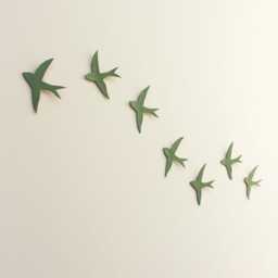 Original Wall Art, Green Porcelain Swallows Set Of 7, Modern Ceramic Birds - thumbnail 3