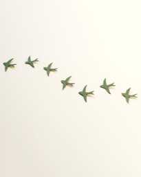 Original Wall Art, Green Porcelain Swallows Set Of 7, Modern Ceramic Birds - thumbnail 1