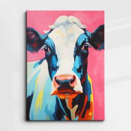 Colorful Cow Animal Abstract Oil Painting Splatter Style Wall Art, Framed Canvas Poster Print, Home Kitchen Office Room Decor, Gifts - thumbnail 3