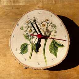 Wall Clock With Vintage Motif Strawberry Blossom On Birch Branch Disc Quiet Clockwork - thumbnail 3