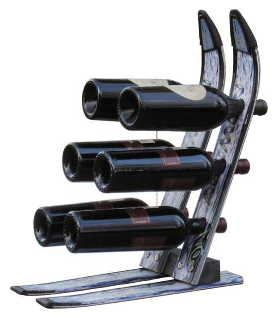 Recycled Snow Ski Wine Rack Handmade 6-Bottle Display - image 1