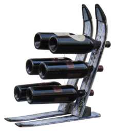Recycled Snow Ski Wine Rack Handmade 6-Bottle Display