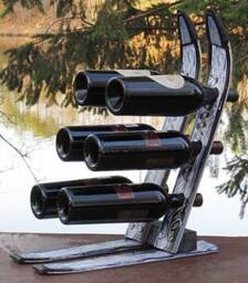 Recycled Snow Ski Wine Rack Handmade 6-Bottle Display - thumbnail 2