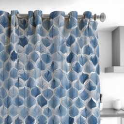 Blue Geometric Curtains, Modern Leaf Pattern Drapes, Custom Window Panels For Bedroom Or Living Room Decor - thumbnail 2