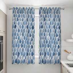 Blue Geometric Curtains, Modern Leaf Pattern Drapes, Custom Window Panels For Bedroom Or Living Room Decor - thumbnail 3