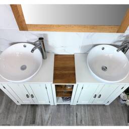 Bathroom Vanity Unit - Sink Washstand Slimline White Painted With Quartz Worktop & Sit On Basins Taps Plugs Included - thumbnail 3