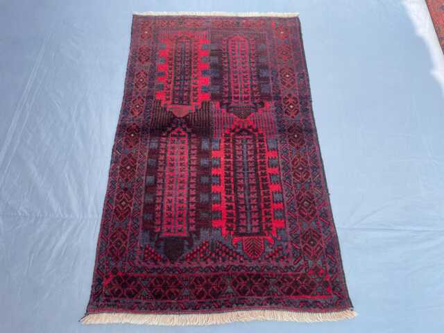 2x4 Vintage Afghan Bukhara Rug - Authentic Handwoven Wool Tribal Carpet Red Oriental Accent For Bedroom, Entryway, Living Room Boho Gift - image 1