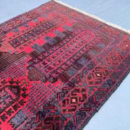 2x4 Vintage Afghan Bukhara Rug - Authentic Handwoven Wool Tribal Carpet Red Oriental Accent For Bedroom, Entryway, Living Room Boho Gift - thumbnail 3