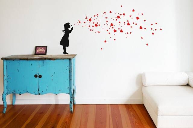 Wall Decal Heart Bubble Girl in 5 Sizes, Girls-Room Decor Heart Wall Stickers, Dandelion Kids-Room & Nursery Wall-Decor - image 1