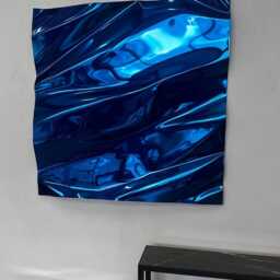 Handmade Metal Wall Art Concave Blue Mirror Sculpture - thumbnail 2