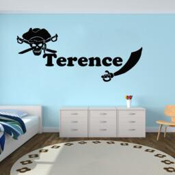 Wall Decal Name Personalized Custom Decals Pirate Skull Sword Vinyl Sticker Art Home Decor Mural Baby Nursery Ms439 - thumbnail 1