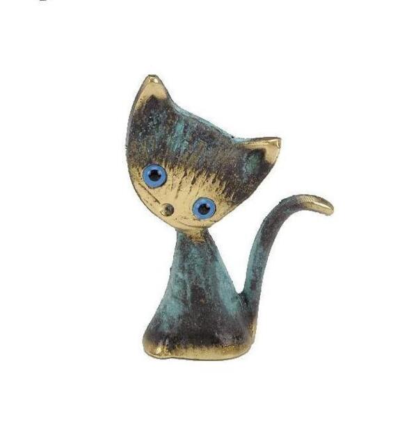 Handmade Brass Cat Figure, Patina Bronze Finish, Home Decor - image 1