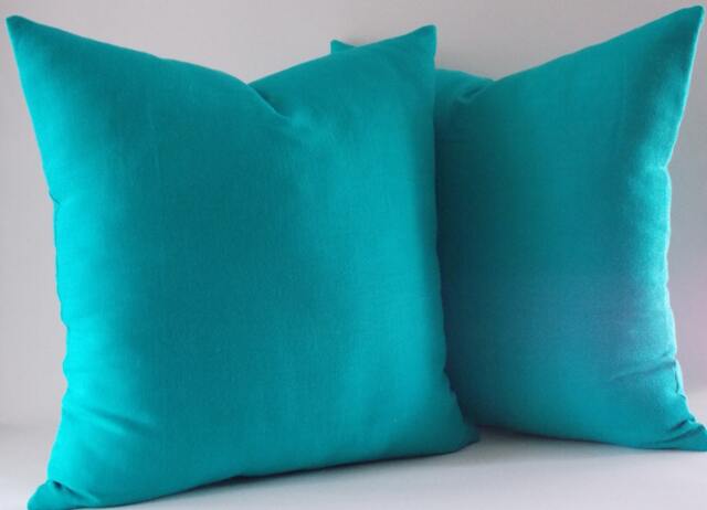 Set Of 2 Turquoise Linen Pillow Covers Modern Throw Cushion - image 1