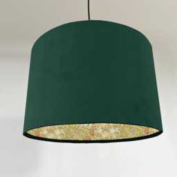 Green Velvet Drum Lampshade/ Ceiling Shade William Morris Golden Lily Corn Interior