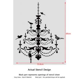 Chandelier With Birds Stencil For Wall Decor Painting Decorate Large Template - thumbnail 3