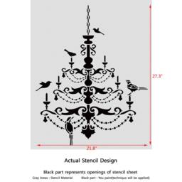 Chandelier With Birds Stencil For Wall Decor Painting Decorate Large Template - thumbnail 2