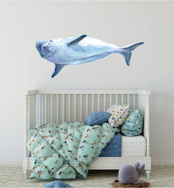 Watercolor Beluga Whale #1 Wall Decal Ocean Sea Life Removable Fabric Sticker - image 1