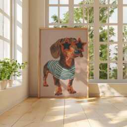 Dachshund Star Sunglasses Art Print Poster, Quirky Expressive Dog Portrait, Fun Kids Room Wall Decor Unique Gift - thumbnail 3