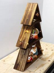 Wooden Christmas Tree Shaped Shelf - 3 Tiers Large Xmas Wall Mountable - Wood Wall Shelf.wooden Trees.wooden Tree Decor - thumbnail 3