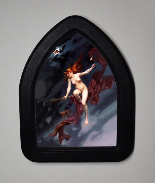 Halloween Black Gothic Arch Wooden Framed Picture, Luis Ricardo Falero, Witches Sabbath, Print, Witchy Wall Hanging - image 1