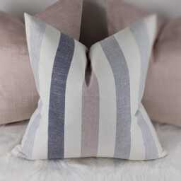 Pink Navy Stripe Cotton Linen Blend Cushion Cover Penzance Nautical Coastal Style Handmade Cover - thumbnail 2