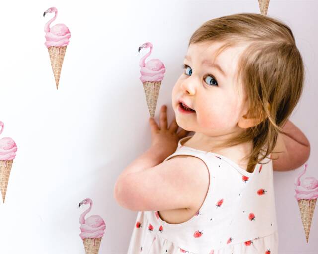 Flamingo Ice-Creams - Hand Painted Watercolour Decals Reusable Fabric Wall Eco Friendly Peel & Stick Watercolor Decal Design - image 1
