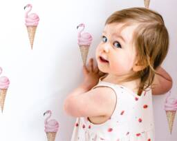 Flamingo Ice-Creams - Hand Painted Watercolour Decals Reusable Fabric Wall Eco Friendly Peel & Stick Watercolor Decal Design - thumbnail 1