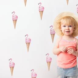 Flamingo Ice-Creams - Hand Painted Watercolour Decals Reusable Fabric Wall Eco Friendly Peel & Stick Watercolor Decal Design - thumbnail 2