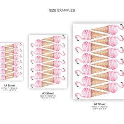 Flamingo Ice-Creams - Hand Painted Watercolour Decals Reusable Fabric Wall Eco Friendly Peel & Stick Watercolor Decal Design - thumbnail 3