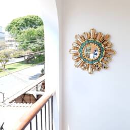 Peruvian Turquoise Gold Mountain Mirror 60 cm Handmade Wall Decor - Carved Wood Round Artistic For Living Room Bathroom - thumbnail 3