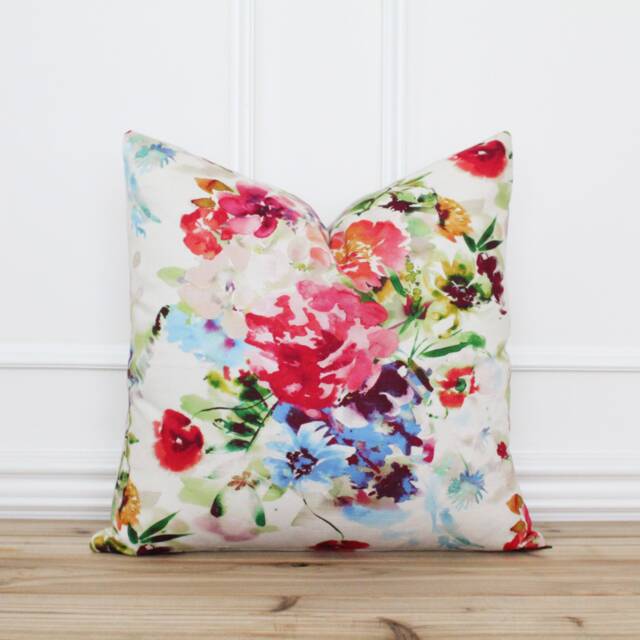 Vibrant Watercolor Pillow Cover Floral Cushion Colorful Lumbar Multi Color Pillows 20x20 16x26 - Tulip - image 1