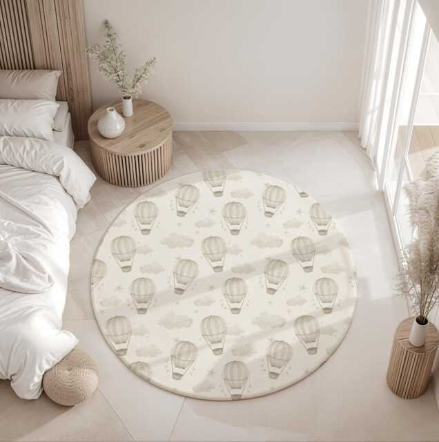 Multiple Hot Air Balloons - Faded Beige, Rug, Carpet, Kids Decor, Children's Room Decor, Kids Balloon Decor - image 1