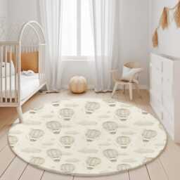 Multiple Hot Air Balloons - Faded Beige, Rug, Carpet, Kids Decor, Children's Room Decor, Kids Balloon Decor - thumbnail 2