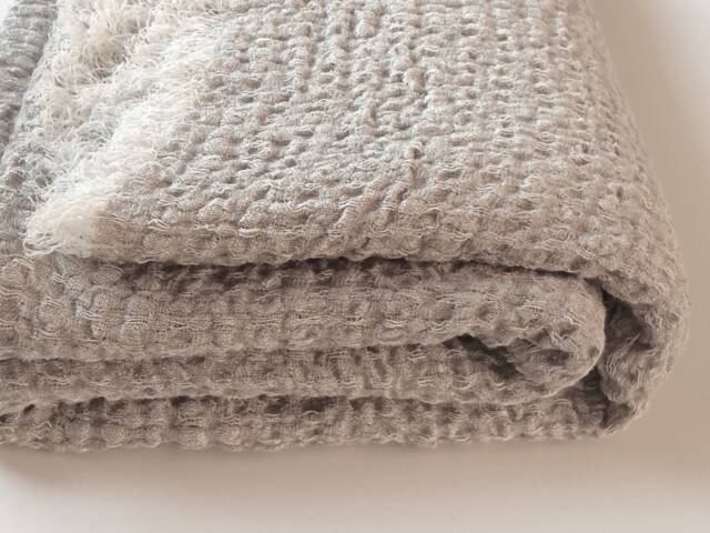 Rustic Pure Linen Throw Blanket Natural Undyed Beige Frayed Bed Cover, Textured Bedspread - image 1