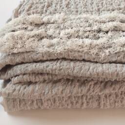 Rustic Pure Linen Throw Blanket Natural Undyed Beige Frayed Bed Cover, Textured Bedspread - thumbnail 2